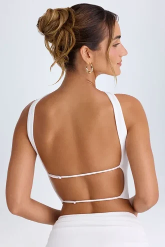 Top bandeau cu detaliu choker Khai, alb