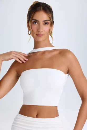 Top bandeau cu detaliu choker Khai, alb