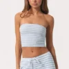 Top bandeau din jersey cu nervuri, cu dungi albastre Top bandeau din jersey cu nervuri, cu dungi albastre