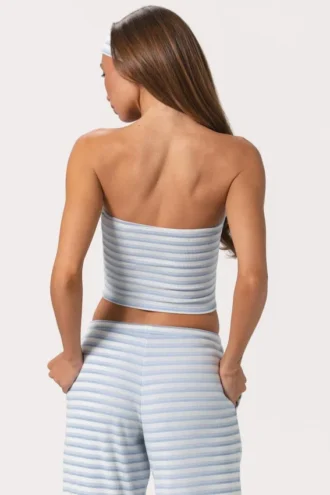 Top bandeau din jersey cu nervuri, cu dungi albastre