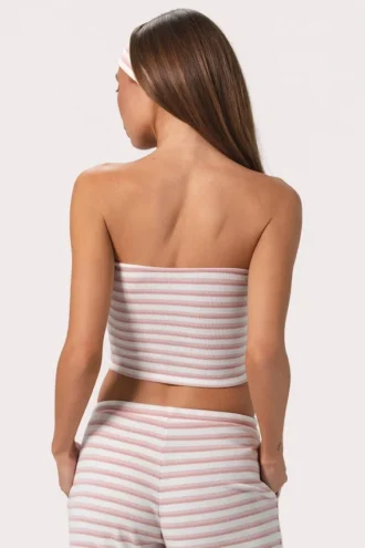Top bandeau din jersey cu nervuri, cu dungi roz
