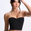 Top bandeau Edie Modal cu detaliu răsucit în față, negru Top bandeau Edie Modal cu detaliu răsucit în față, negru