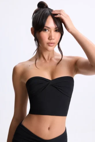 Top bandeau Edie Modal cu detaliu răsucit în față, negru