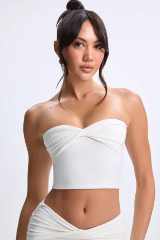 Top bandeau Edie Modal Twist-Front în alb