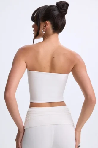 Top bandeau Edie Modal Twist-Front în alb