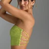 Top bandeau Nanaka cu bretele ornamentate în spate, în verde pară Top bandeau Nanaka cu bretele ornamentate în spate, în verde pară