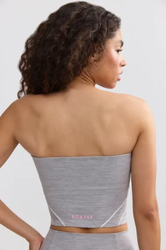 Top bandeau Soft Active cu borduri contrastante, în culoarea gri melanj