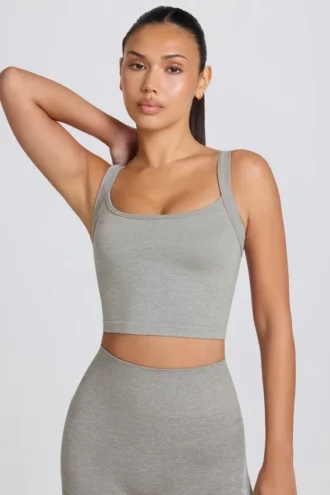 Top camisol lung fără cusături Super Sculpt, gri melanj