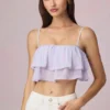 Top camisol scurt cu volane Lacie, în culoarea liliac