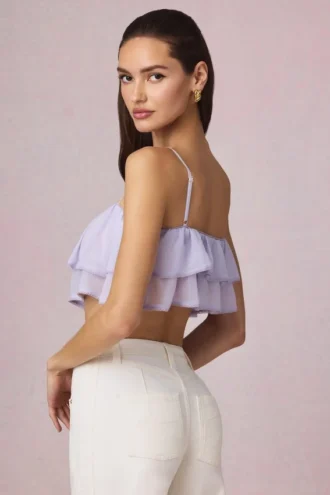 Top camisol scurt cu volane Lacie, în culoarea liliac