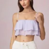 Top camisol scurt cu volane Lacie, în culoarea liliac