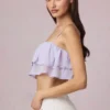 Top camisol scurt cu volane Lacie, în culoarea liliac
