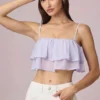 Top camisol scurt cu volane Lacie, în culoarea liliac