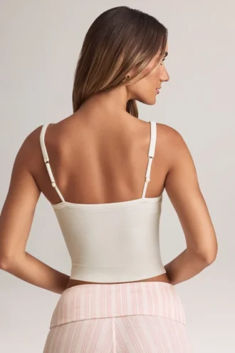 Top camisole cu gât pătrat din modal Lai, alb
