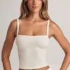 Top camisole cu gât pătrat din modal Lai, alb Top camisole cu gât pătrat din modal Lai, alb