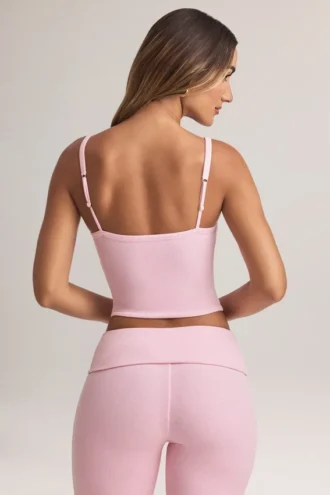 Top camisole cu gât pătrat din modal Lai, în roz pastel