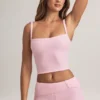 Top camisole cu gât pătrat din modal Lai, în roz pastel Top camisole cu gât pătrat din modal Lai, în roz pastel