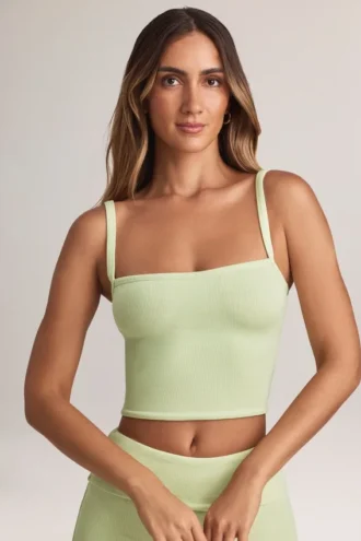 Top camisole cu gât pătrat din modal Lai, verde salvie