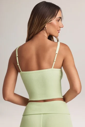 Top camisole cu gât pătrat din modal Lai, verde salvie
