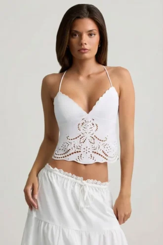 Top camisole din poplin de bumbac cu spate decupat Vasilia, alb