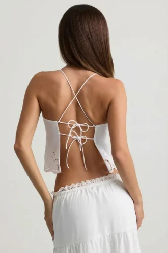 Top camisole din poplin de bumbac cu spate decupat Vasilia, alb
