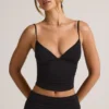 Top camisole Elma cu decolteu în V și volane, din TENCEL™ Modal, negru Top camisole Elma cu decolteu în V și volane, din TENCEL™ Modal, negru