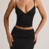 Top camisole Elma cu decolteu în V și volane, din TENCEL™ Modal, negru Top camisole Elma cu decolteu în V și volane, din TENCEL™ Modal, negru