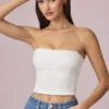 Top camisole Hania din modal cu broderie englezească, alb Top camisole Hania din modal cu broderie englezească, alb