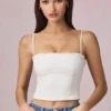 Top camisole Hania din modal cu broderie englezească, alb Top camisole Hania din modal cu broderie englezească, alb