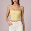 Top camisole Hania din modal cu broderie englezească, în galben lămâie Top camisole Hania din modal cu broderie englezească, în galben lămâie