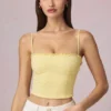 Top camisole Hania din modal cu broderie englezească, în galben lămâie Top camisole Hania din modal cu broderie englezească, în galben lămâie