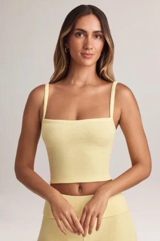 Top camisole Lai din modal cu gât pătrat, în nuanța Lemon Sherbet