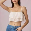 Top camisole scurt cu volane Lacie, de culoare ivoriu