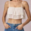 Top camisole scurt cu volane Lacie, de culoare ivoriu