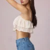 Top camisole scurt cu volane Lacie, de culoare ivoriu