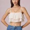 Top camisole scurt cu volane Lacie, de culoare ivoriu