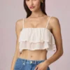 Top camisole scurt cu volane Lacie, de culoare ivoriu