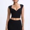 Top Cora din modal cu mâneci scurte și volane, negru Top Cora din modal cu mâneci scurte și volane, negru