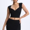 Top Cora din modal cu mâneci scurte și volane, negru Top Cora din modal cu mâneci scurte și volane, negru