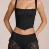 Top corset ajustabil cu decolteu rotund din dantelă Jemara, negru