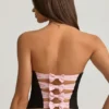 Top corset Audrina cu decupaje și detaliu fundă, negru Top corset Audrina cu decupaje și detaliu fundă, negru