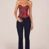 Top corset bandeau cu șireturi, imprimeu leopard roz Top corset bandeau cu șireturi, imprimeu leopard roz