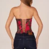 Top corset bandeau cu șireturi, imprimeu leopard roz Top corset bandeau cu șireturi, imprimeu leopard roz