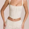 Top corset cu balene și decolteu rotund din dantelă Cherith, culoare ivoriu Top corset cu balene și decolteu rotund din dantelă Cherith, culoare ivoriu