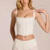 Top corset cu balene și decolteu rotund din dantelă Cherith, culoare ivoriu Top corset cu balene și decolteu rotund din dantelă Cherith, culoare ivoriu