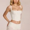 Top corset cu balene și decolteu rotund din dantelă Cherith, culoare ivoriu Top corset cu balene și decolteu rotund din dantelă Cherith, culoare ivoriu