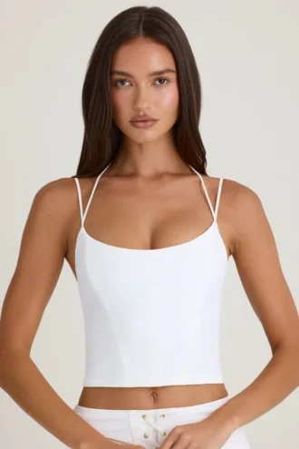 Top corset cu bretele și gât halter Elba, alb