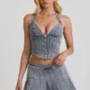 Top corset cu gât în V Lotta, albastru deschis Top corset cu gât în V Lotta, albastru deschis