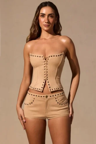 Top corset cu șireturi Ailoria  în culoarea Tan