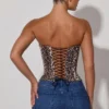 Top corset cu șireturi Araminta cu imprimeu leopard Top corset cu șireturi Araminta cu imprimeu leopard
